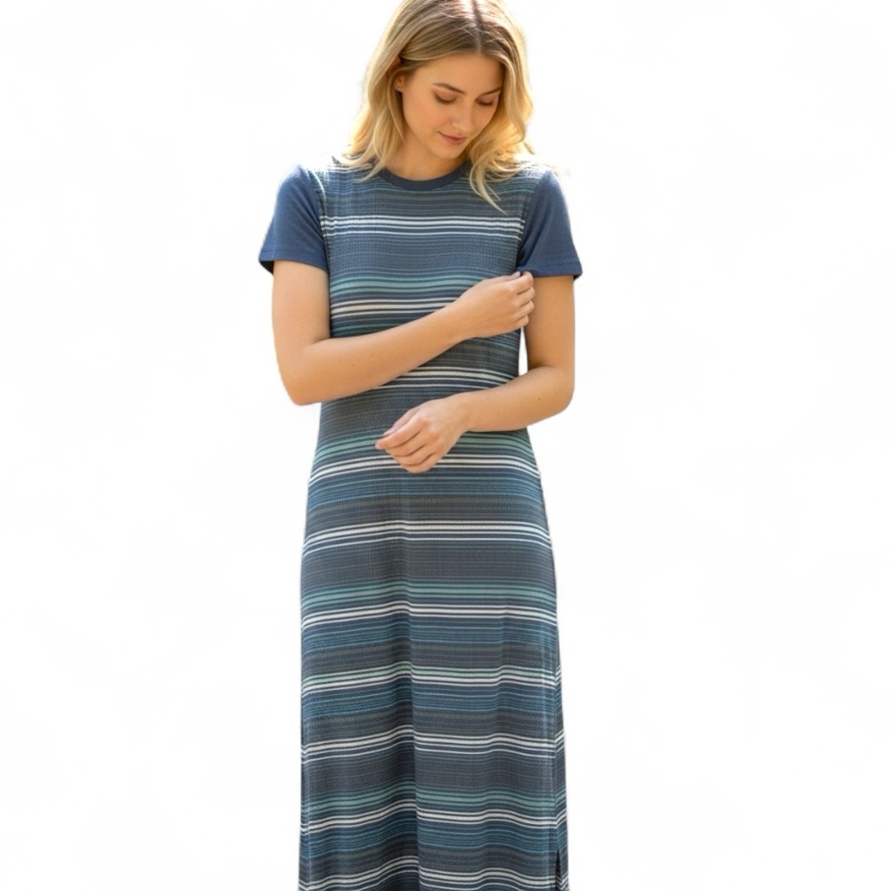 Muk Luks Navy and White Striped Maxi Dress